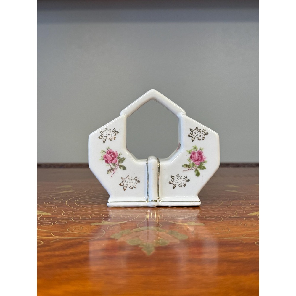 Vintage Ceramic Salt & Pepper Shaker Set • One-Piece Floral Basket Holder